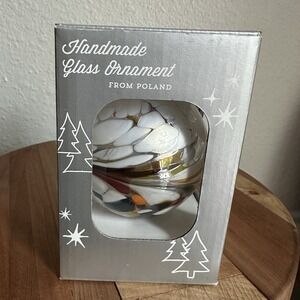 VTG Hand Made Glass Mouth Blown  Glass Ornament 3.15" Multicolor Poland Box